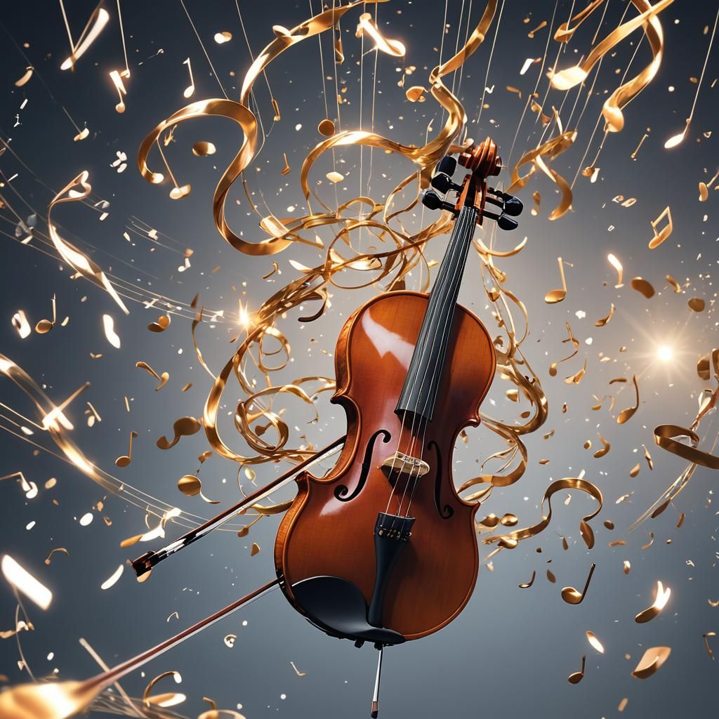 Violin in Mid-Air with Swirling Musical Notes