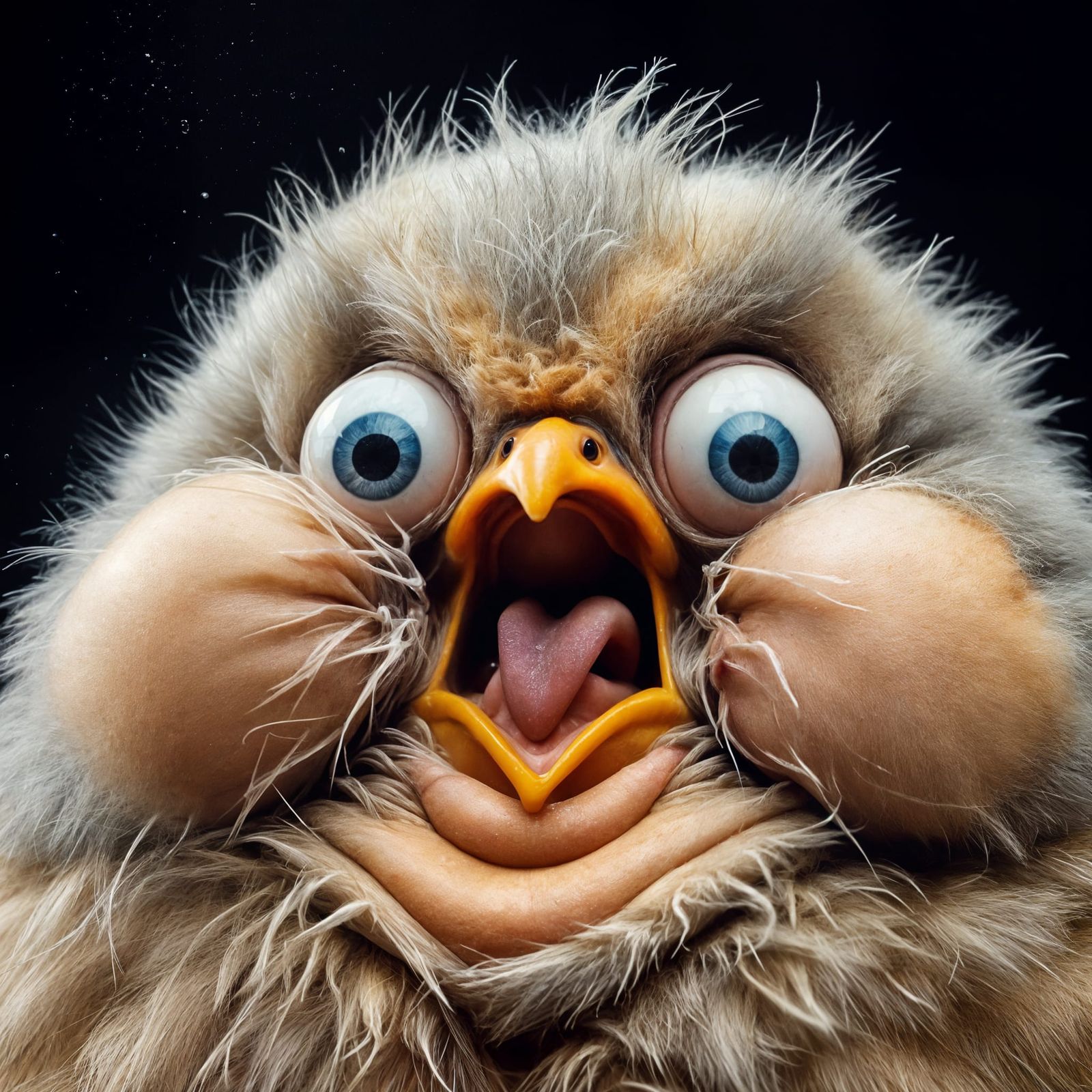Comical Close-Up of a Startled Fuzzy Chick