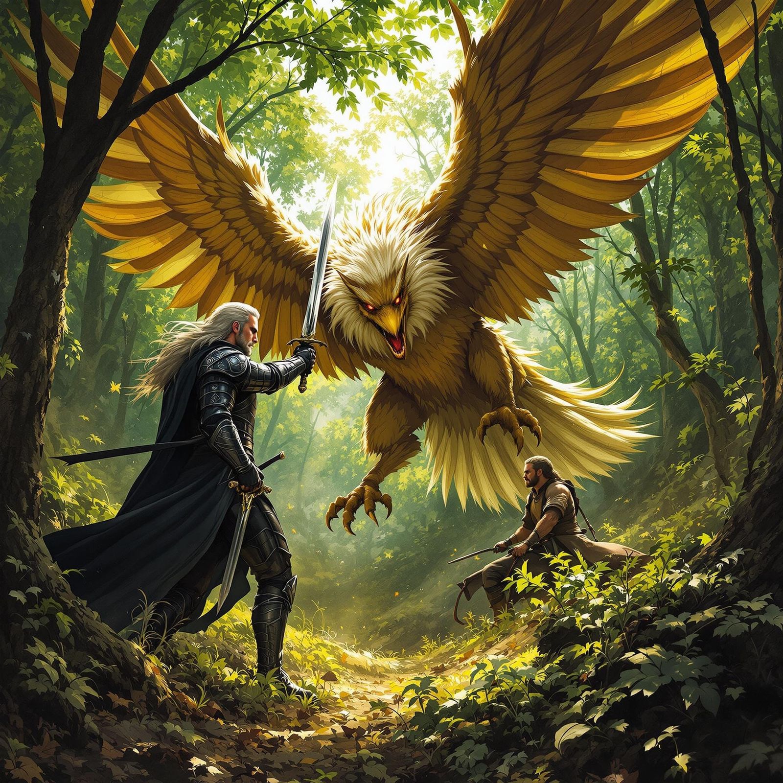 Geralt of Rivia Stands Tall Against Majestic Griffin in Epic...