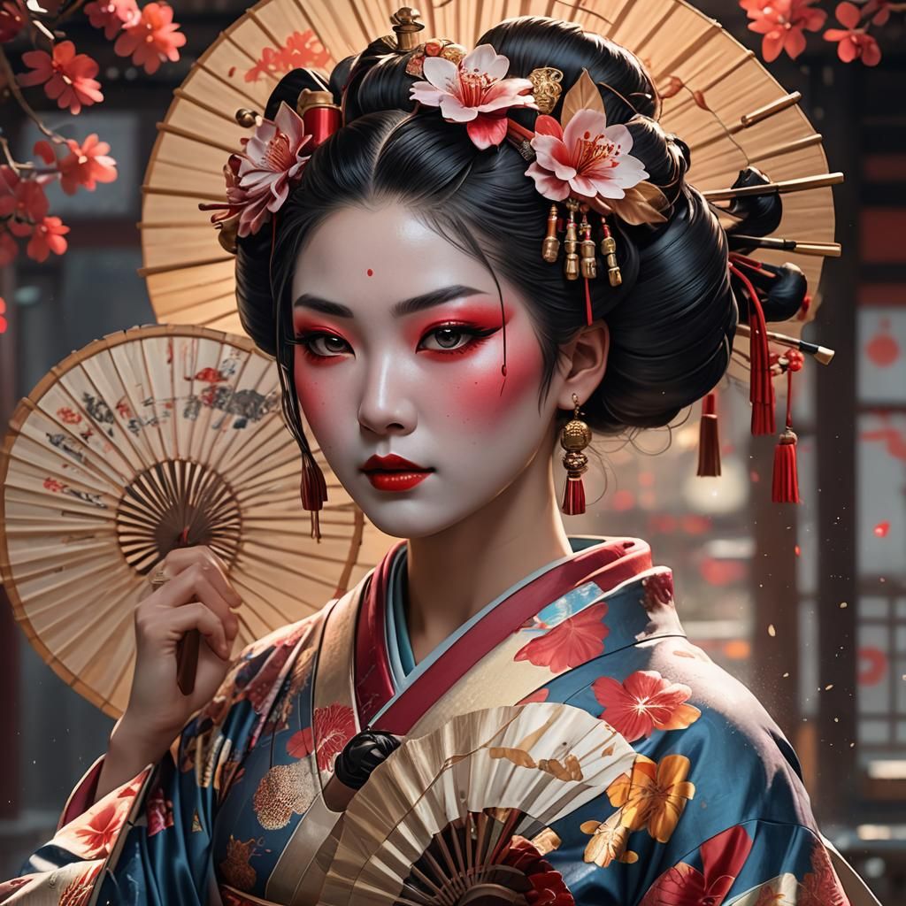 Geisha girl with a fan