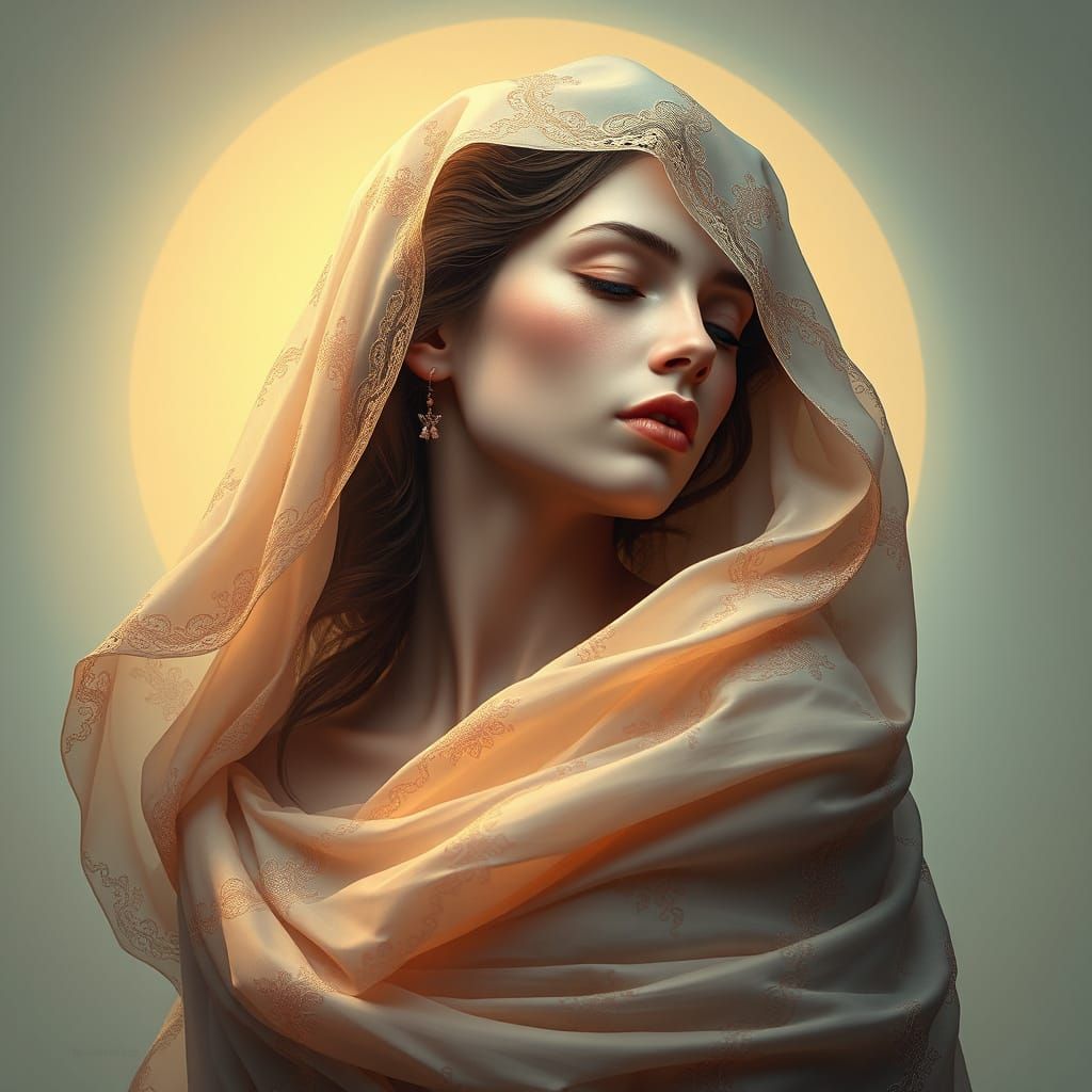 Ethereal Portrait of a Woman in Flowing Drapery