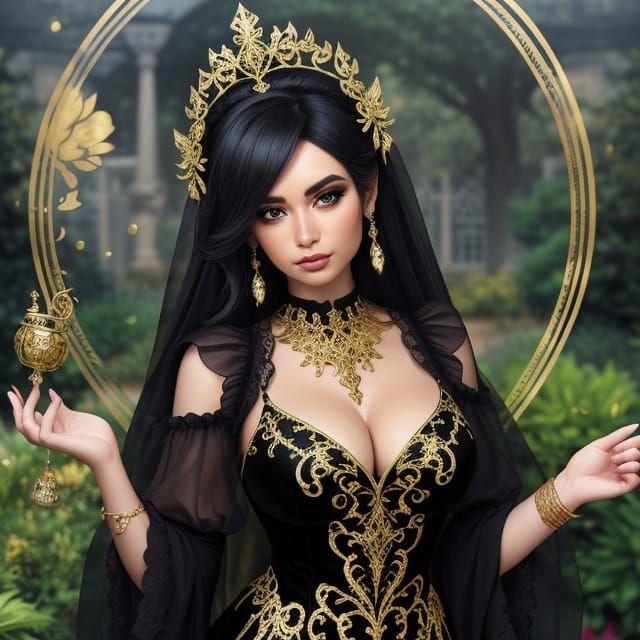 Regal Angelic Garden Gnome in Black and Gold