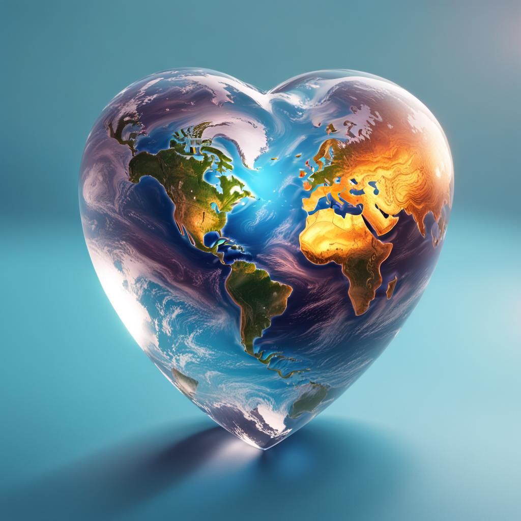 Earth in Heart-Shaped Crystal: Hyperrealistic Concept Art