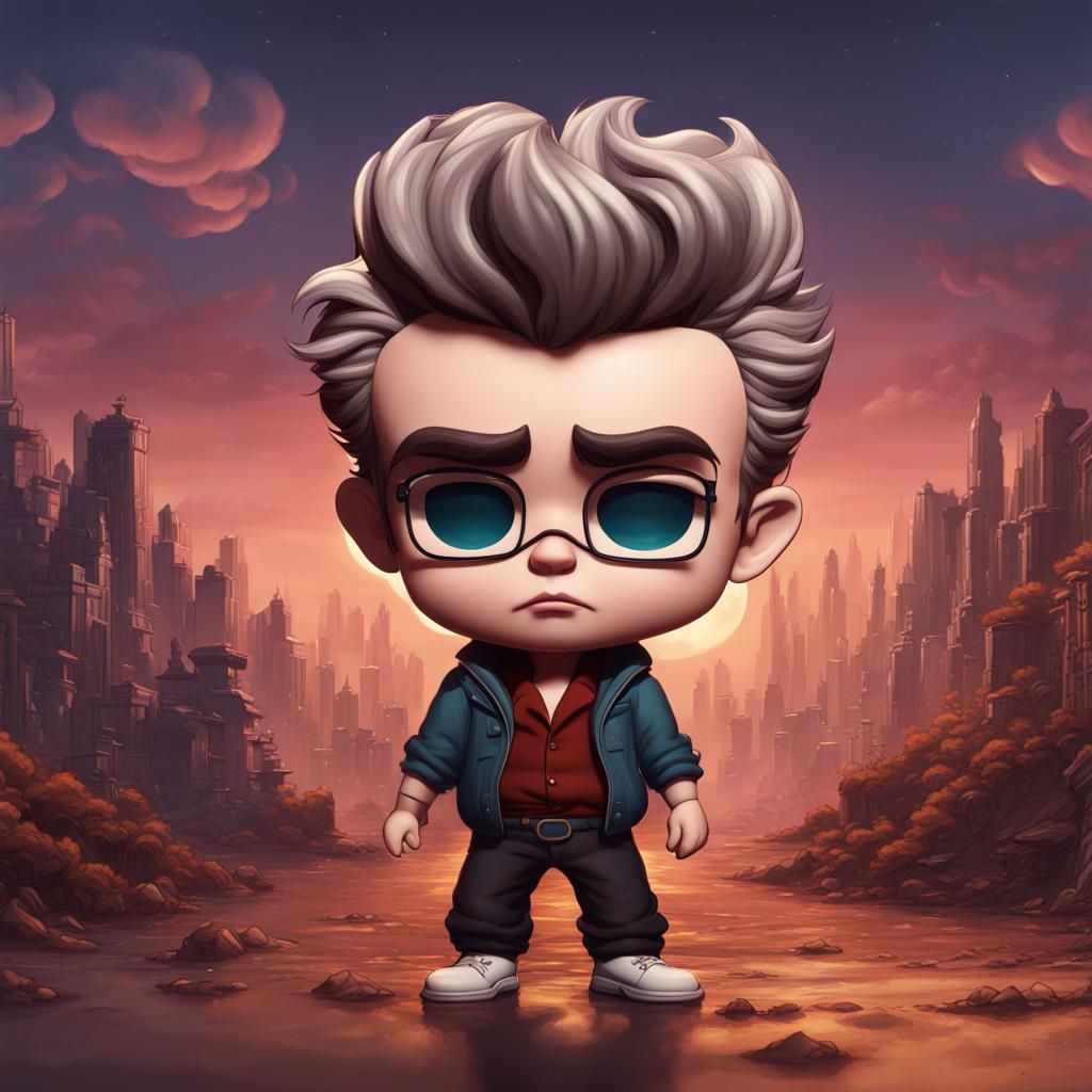 Chibi James Dean in Detailed Matte Painting