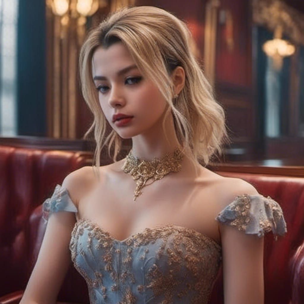 Blonde in Cocktail Dress, Detailed Matte Painting