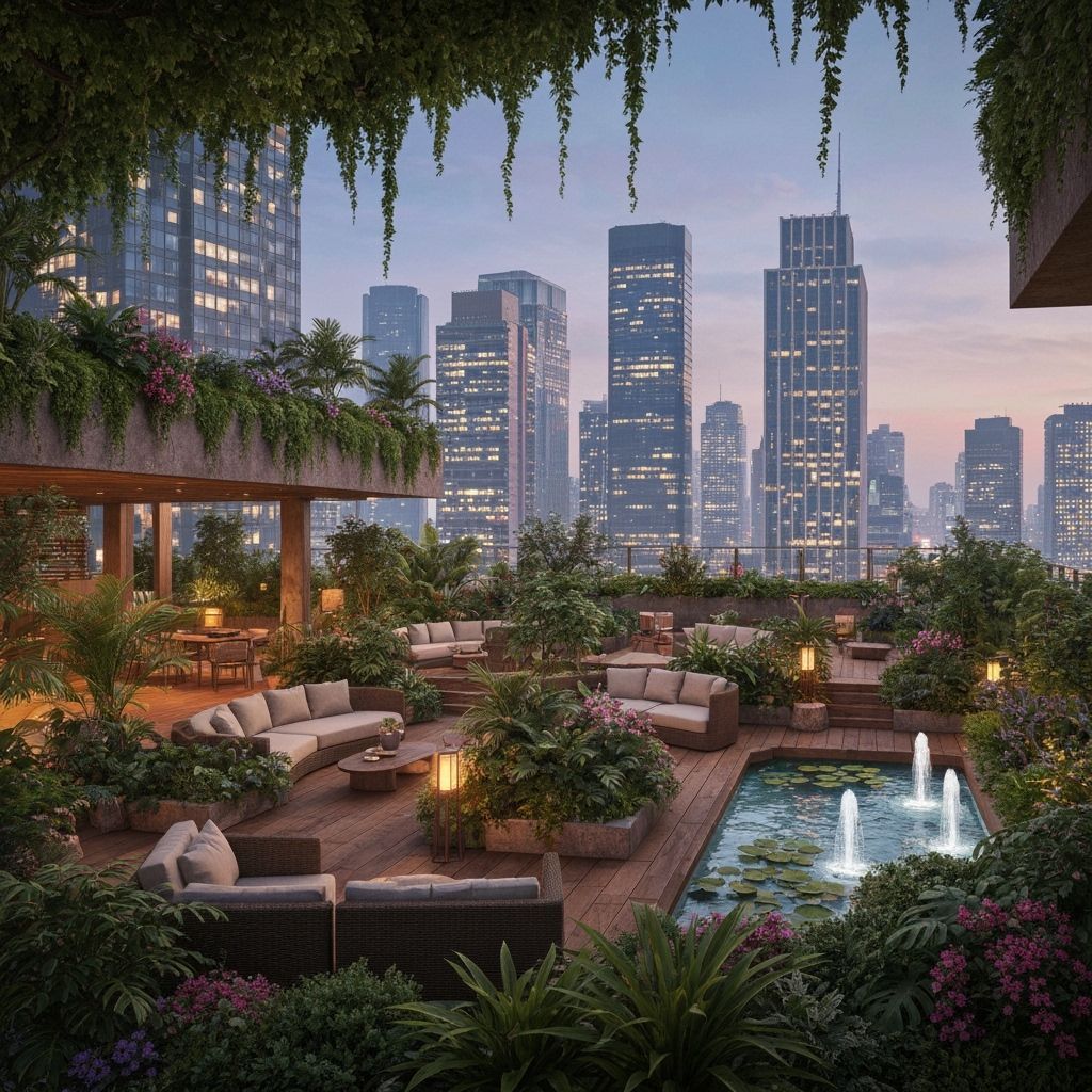 Cozy Rooftop Garden Oasis Amidst City Skyline