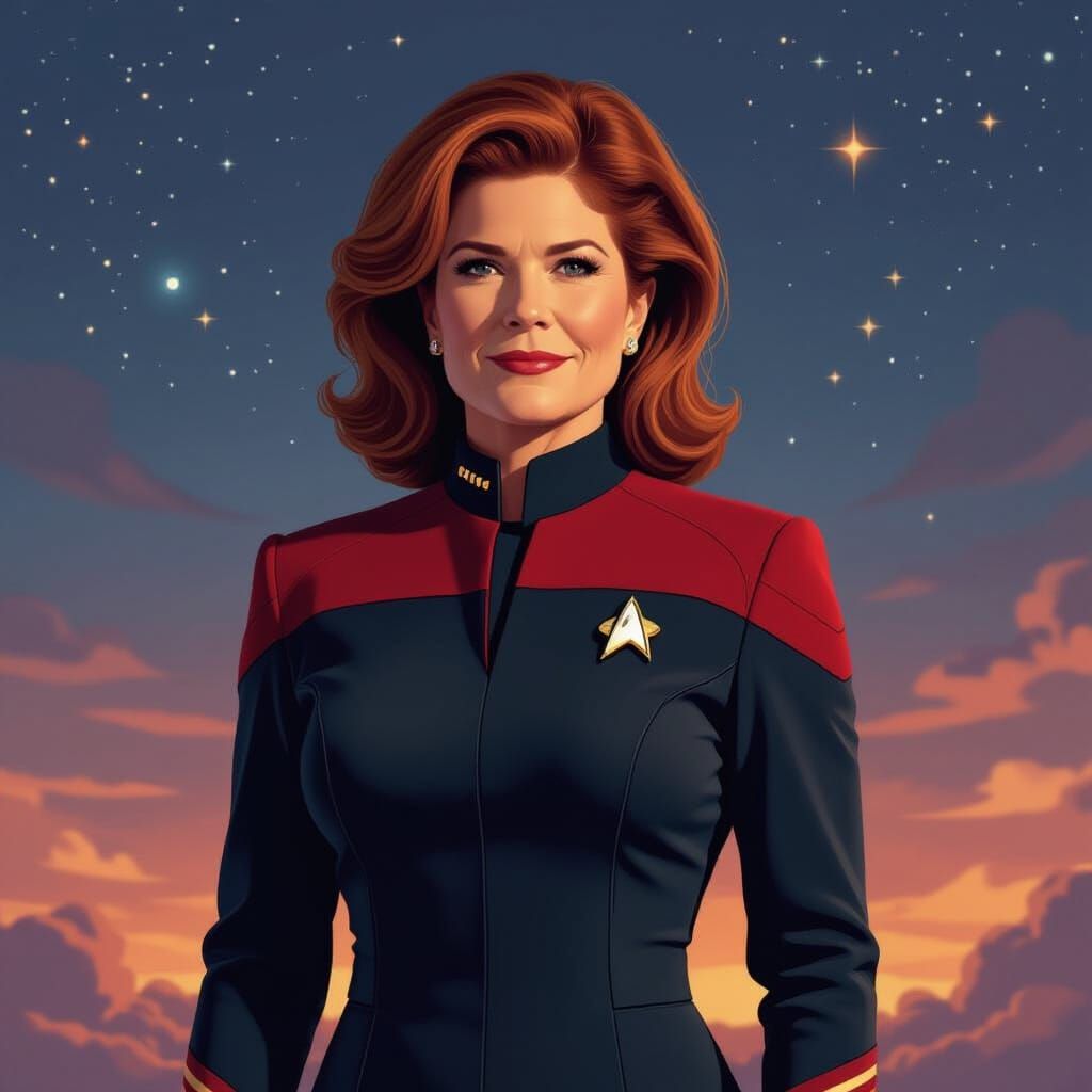 Captain Janeway Portrait in Cosmic Starfleet Illustration