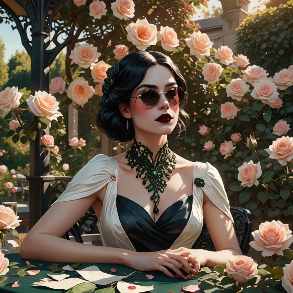 Art Nouveau Portrait in Rose Garden