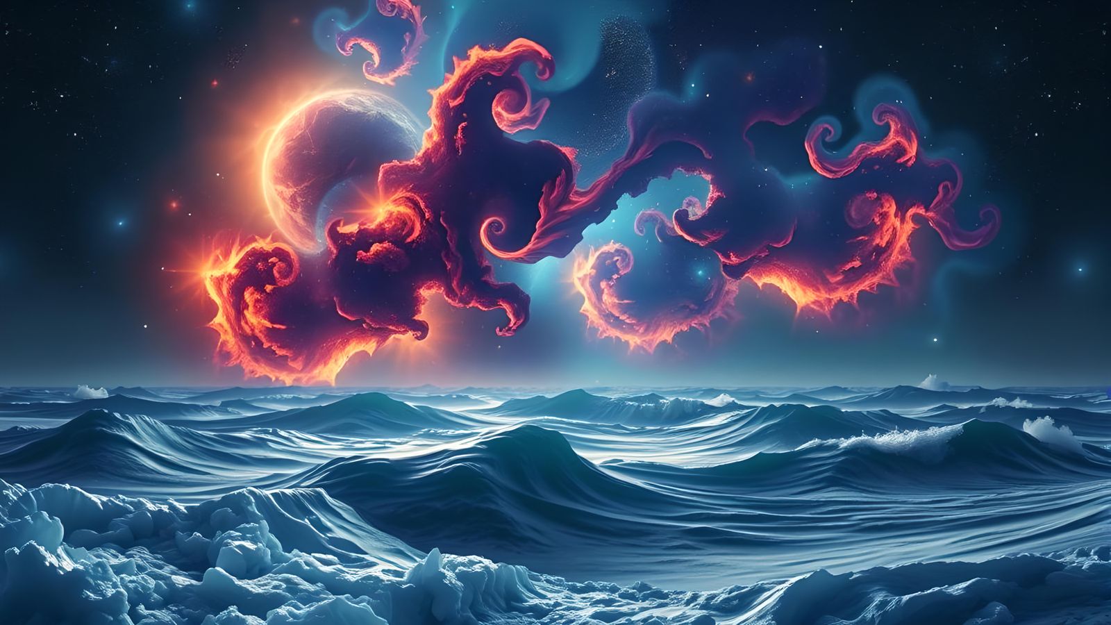 Cosmic Nebula Sea at Night in Astral Style
