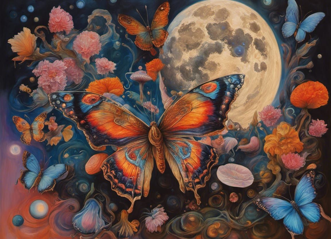 Surreal Butterfly Moon in Expressionist Style
