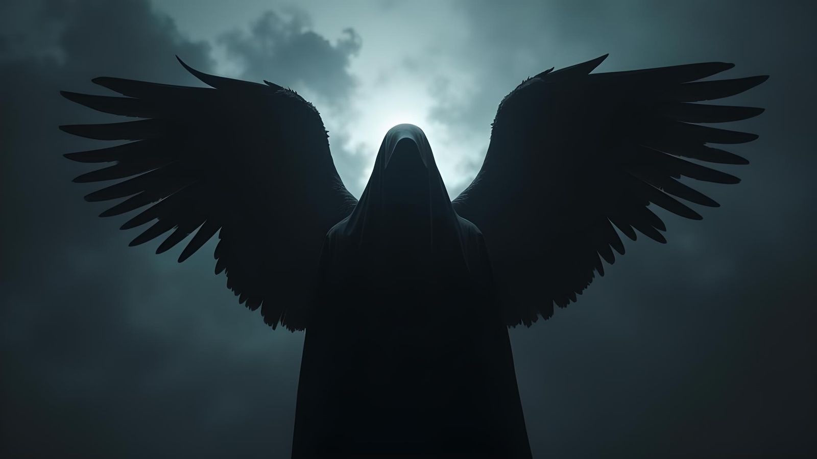 Dramatic Black Angel in Stormy Sky