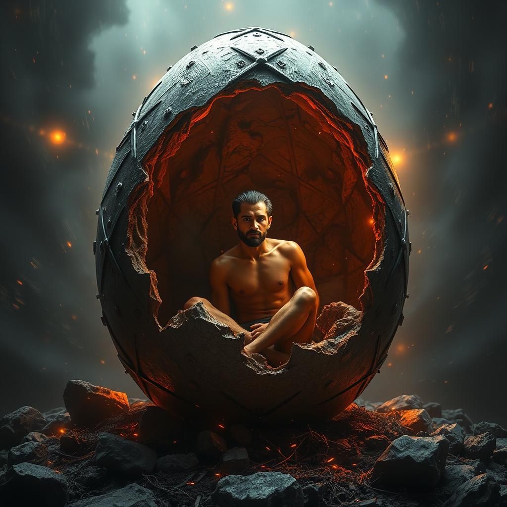 Surreal Man Hatches From Egg: Digital Matte Painting