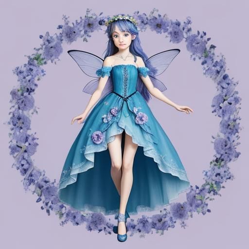 Blue Pixie Fairy with Flower Crown Portrait