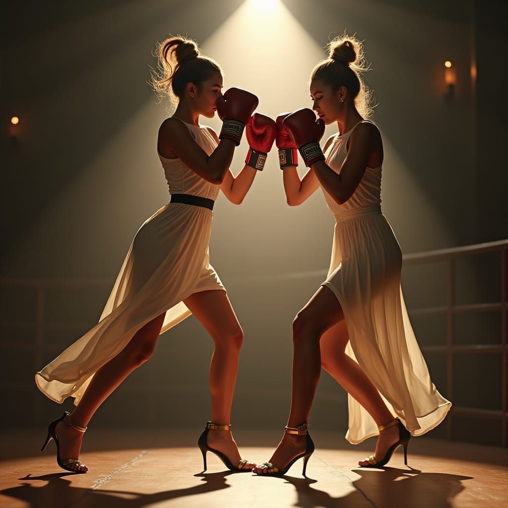 Elegant Women Boxing in High Heels: A Photorealistic Fight