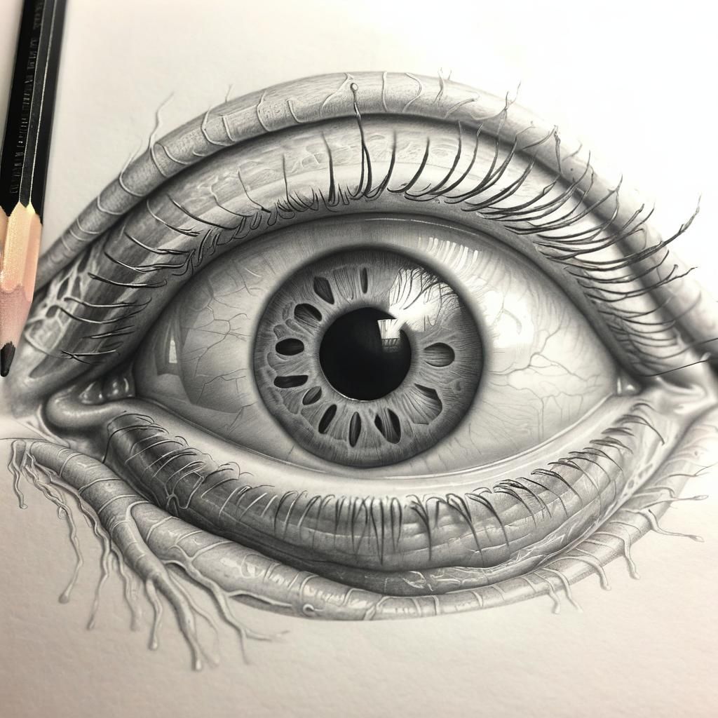 Detailed Pencil Drawing of a Human Eyeball
