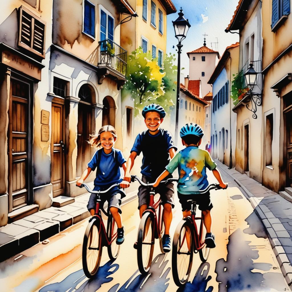 Watercolor Wood Relief: Boy Learns to Ride