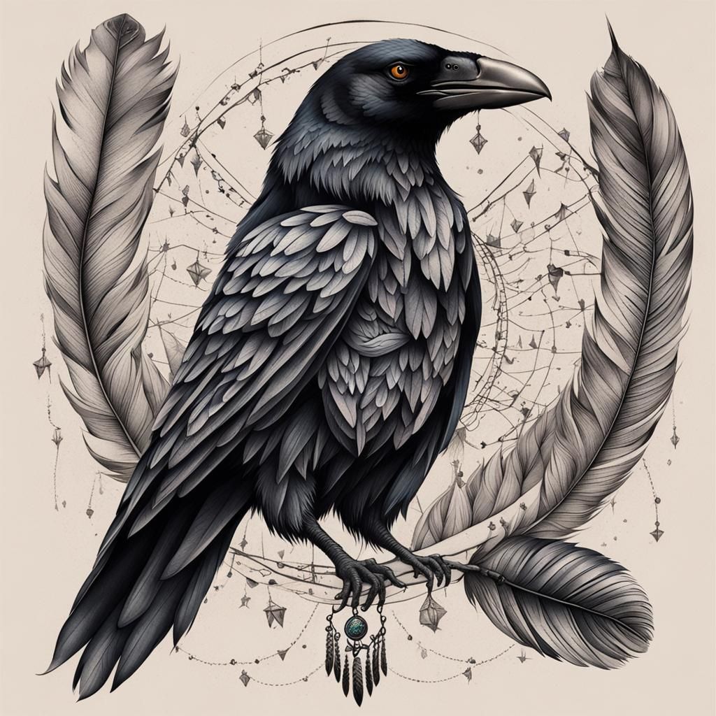 Woman with Crow Feather Tattoo