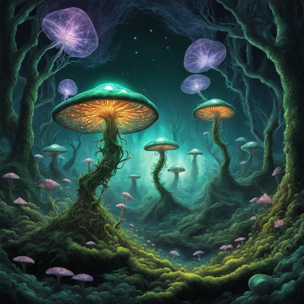 Bioluminescent Rainforest Glade with Starlight Centaur