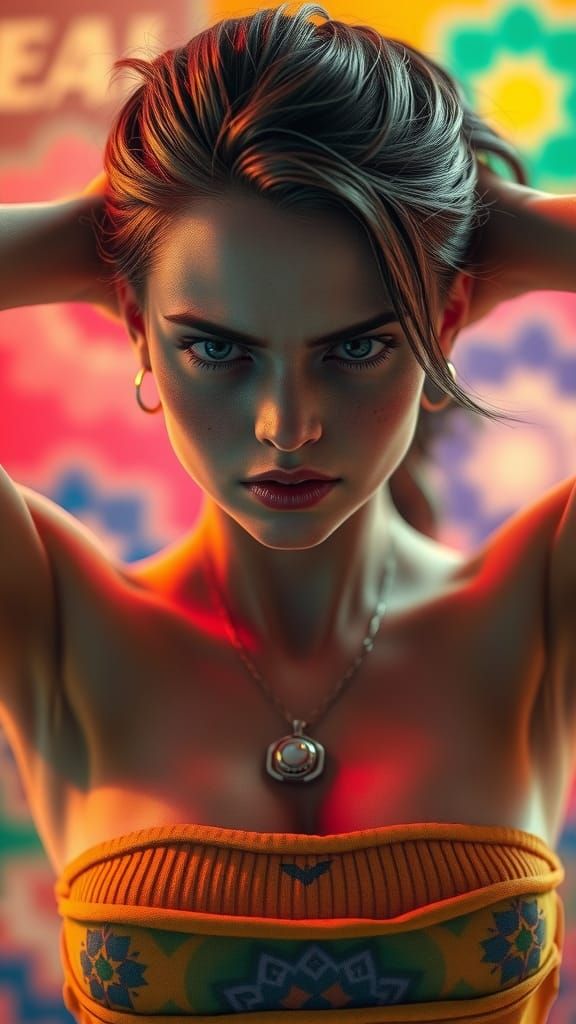 Angry Freckled Woman in Cinematic 3D Realism