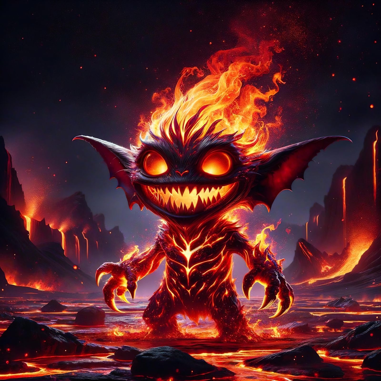 Fiery Magmin in Volcanic Landscape: Digital Art