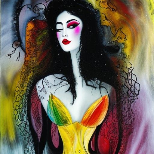 Kate Bush Portrait in Chagall and Pollock Style