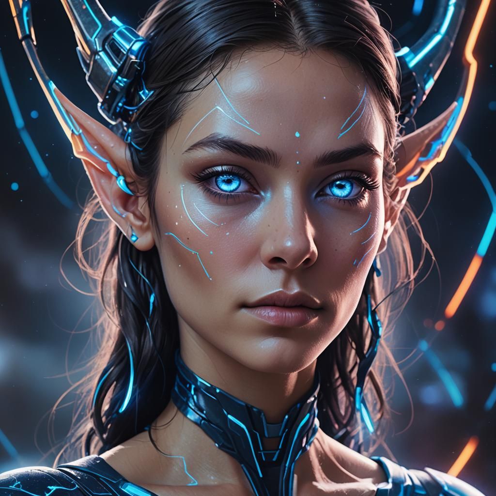 Girl from Taurus with Alien Tech: Digital Art