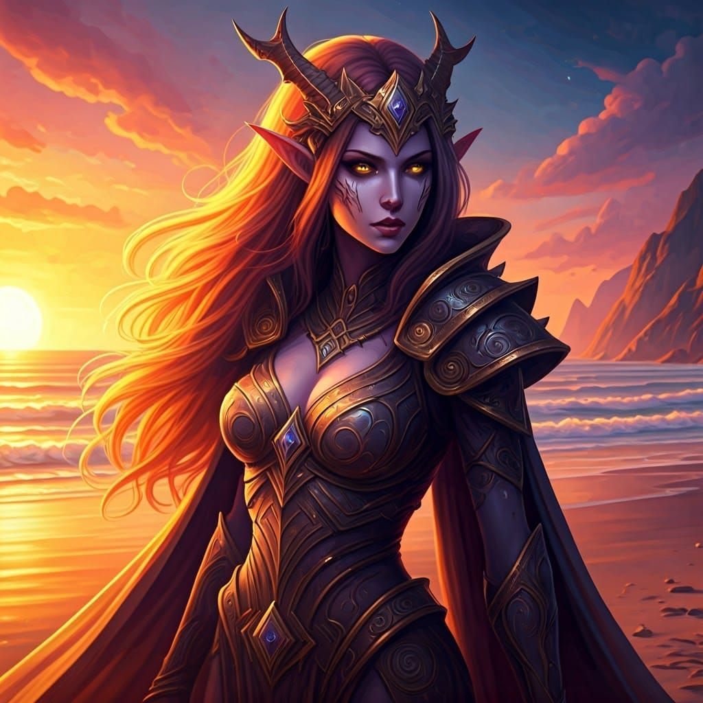 Mystical Beach Conjuring Demon in Psychedelic Style