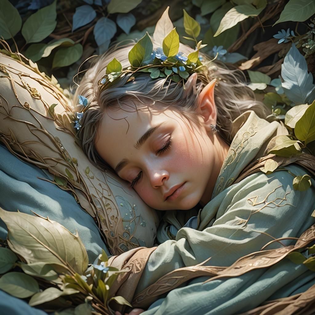 Sleeping Elven Toddler: Detailed Matte Painting