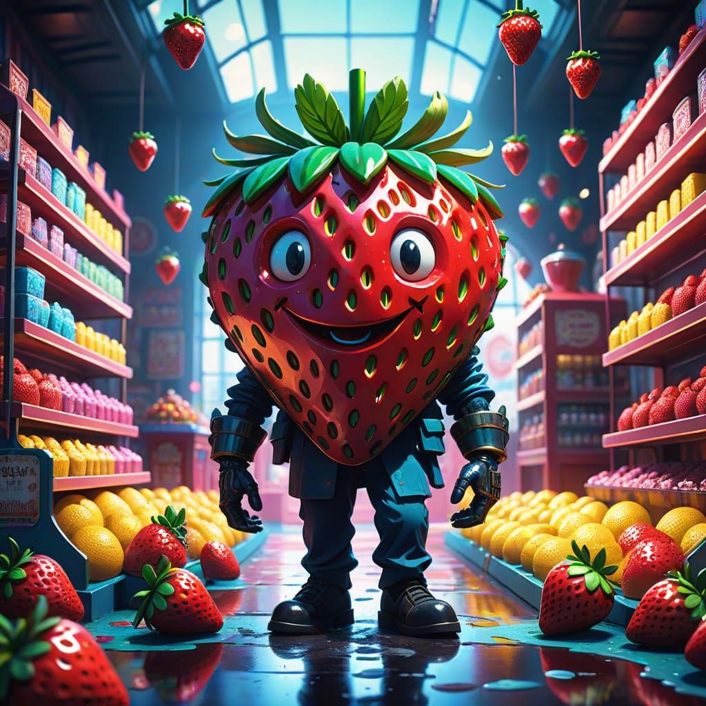 Vibrant Candy Store Dreamscape in Cyberpunk Style