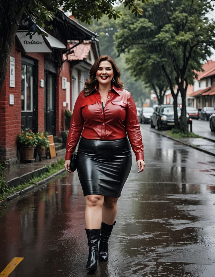 Charming Woman in Red Leather, Pop Art Style