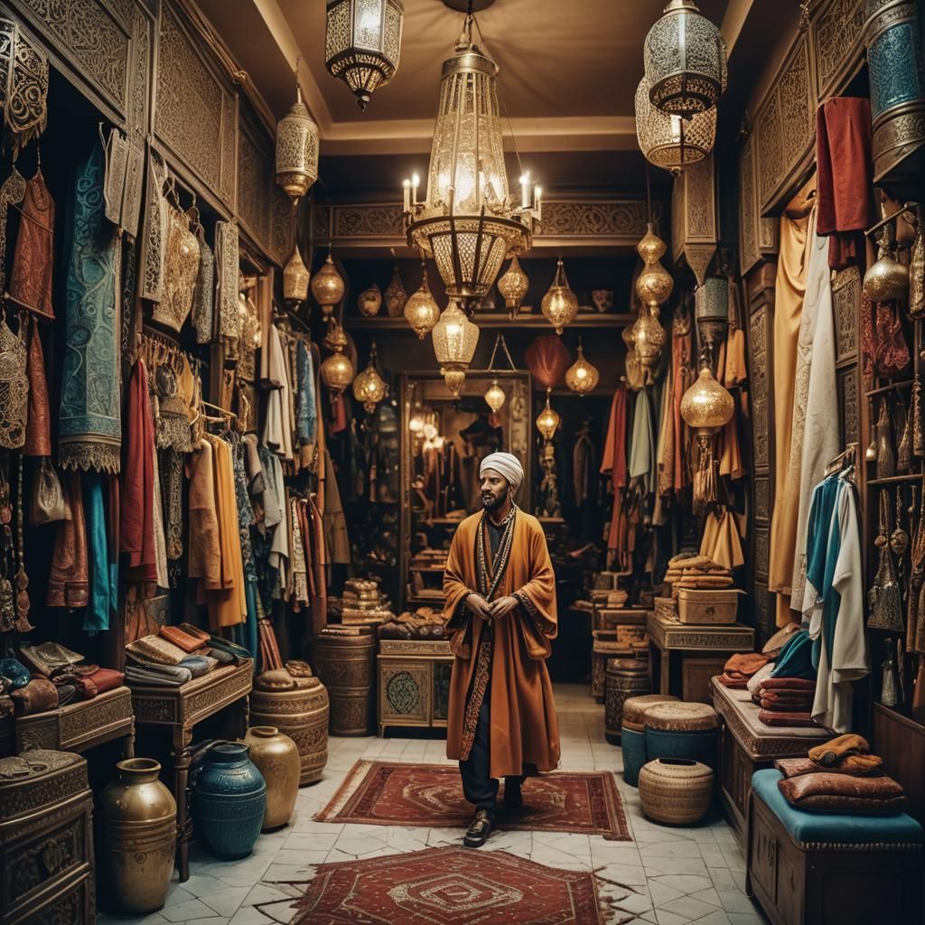 Luxurious Moroccan Shopping Boutique: Cinematic Film Still
