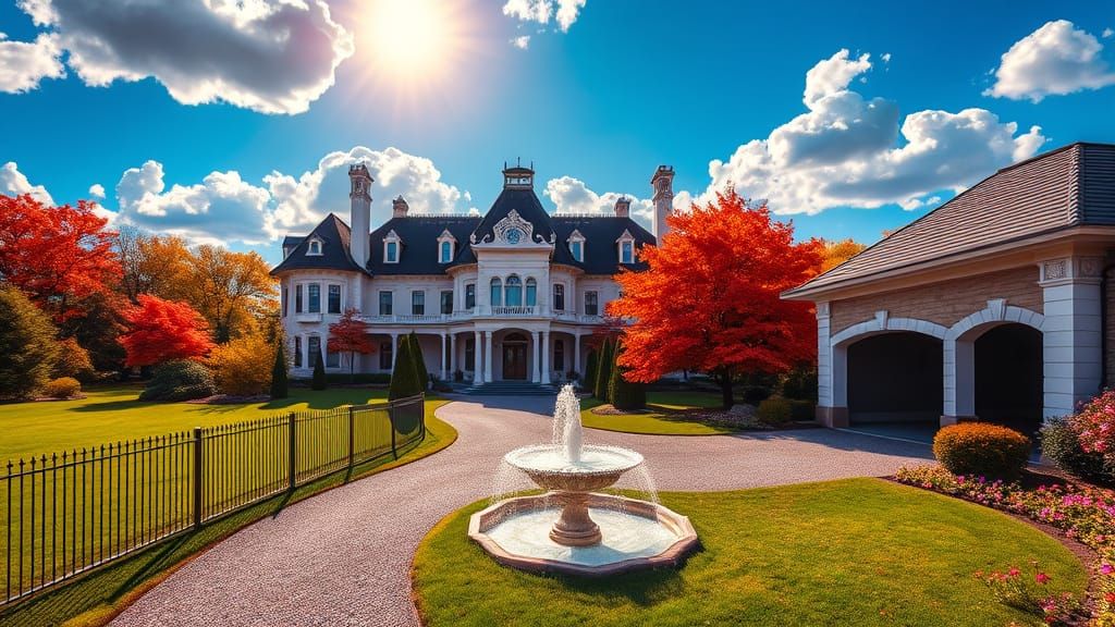 Ethereal Victorian Mansion Amidst Vibrant, Dreamlike Landsca...