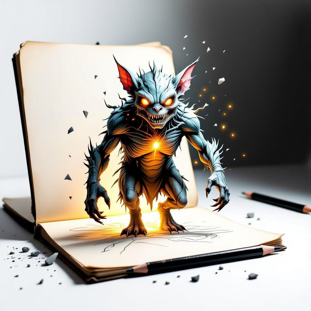 Surreal Creature Emerges from Pencil Sketch in Full Color