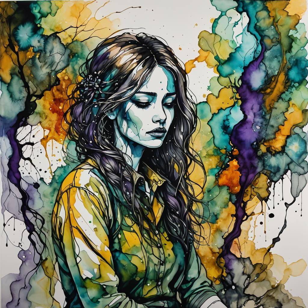 Abstract Alcohol Ink Drawing of Pain