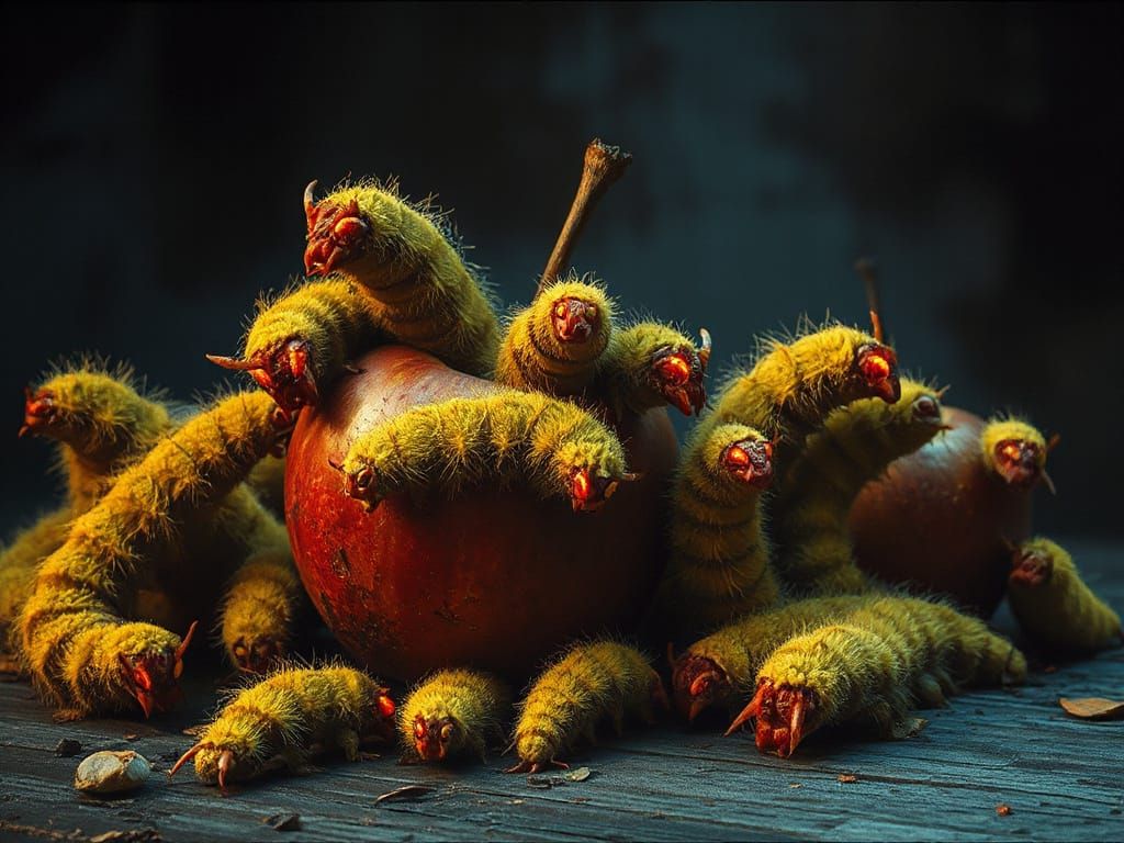 Creepy Caterpillars Emerge From Rotten Apple