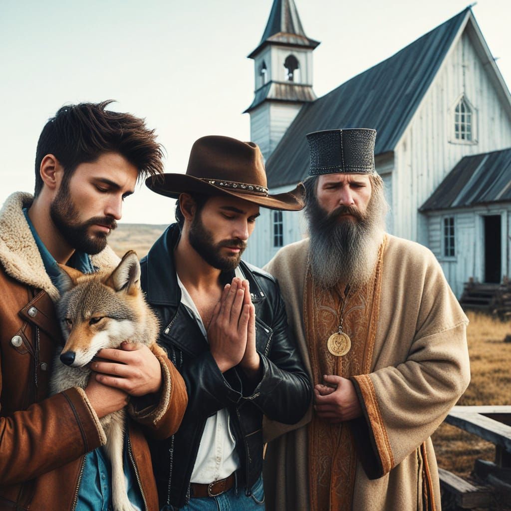 Handsome Cowboys Blessed by a Hieromonk in the Wild West