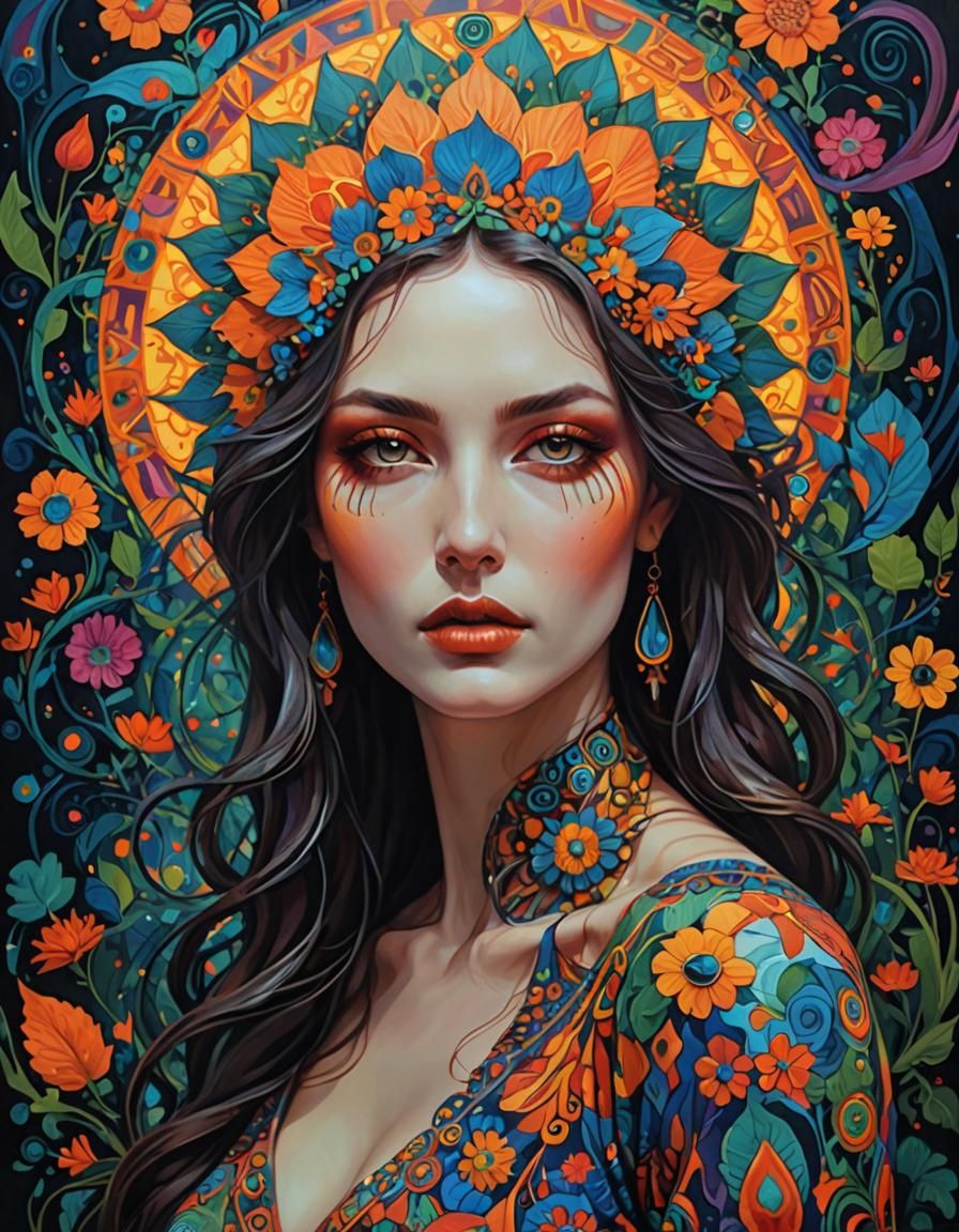 Psychedelic Woman Portrait in Digital Painting Style