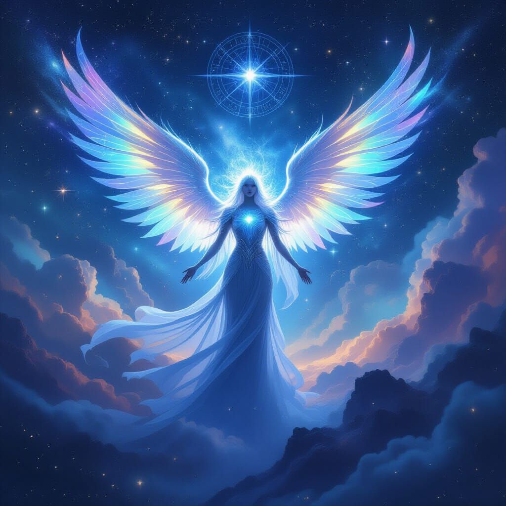 Ethereal Celestial Being in Cosmic Nebula