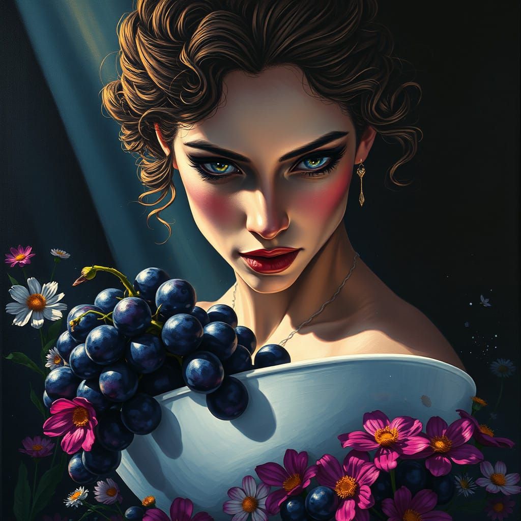 Luxurious Sapphire and Diamond Necklace in Dark Impasto Styl...