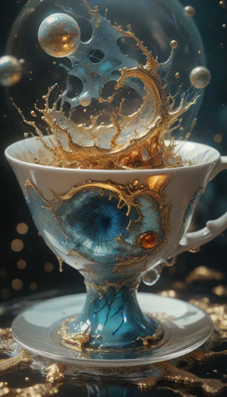 Dystopian Sculpture: Cracked Teacup with Miniature Earth