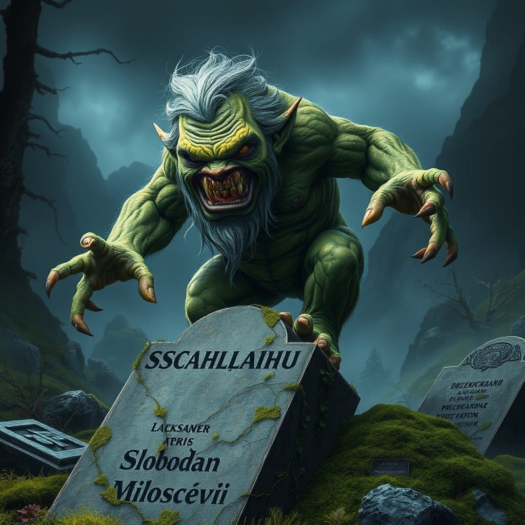 Troll Dances on Grave in Dark Surrealist Art
