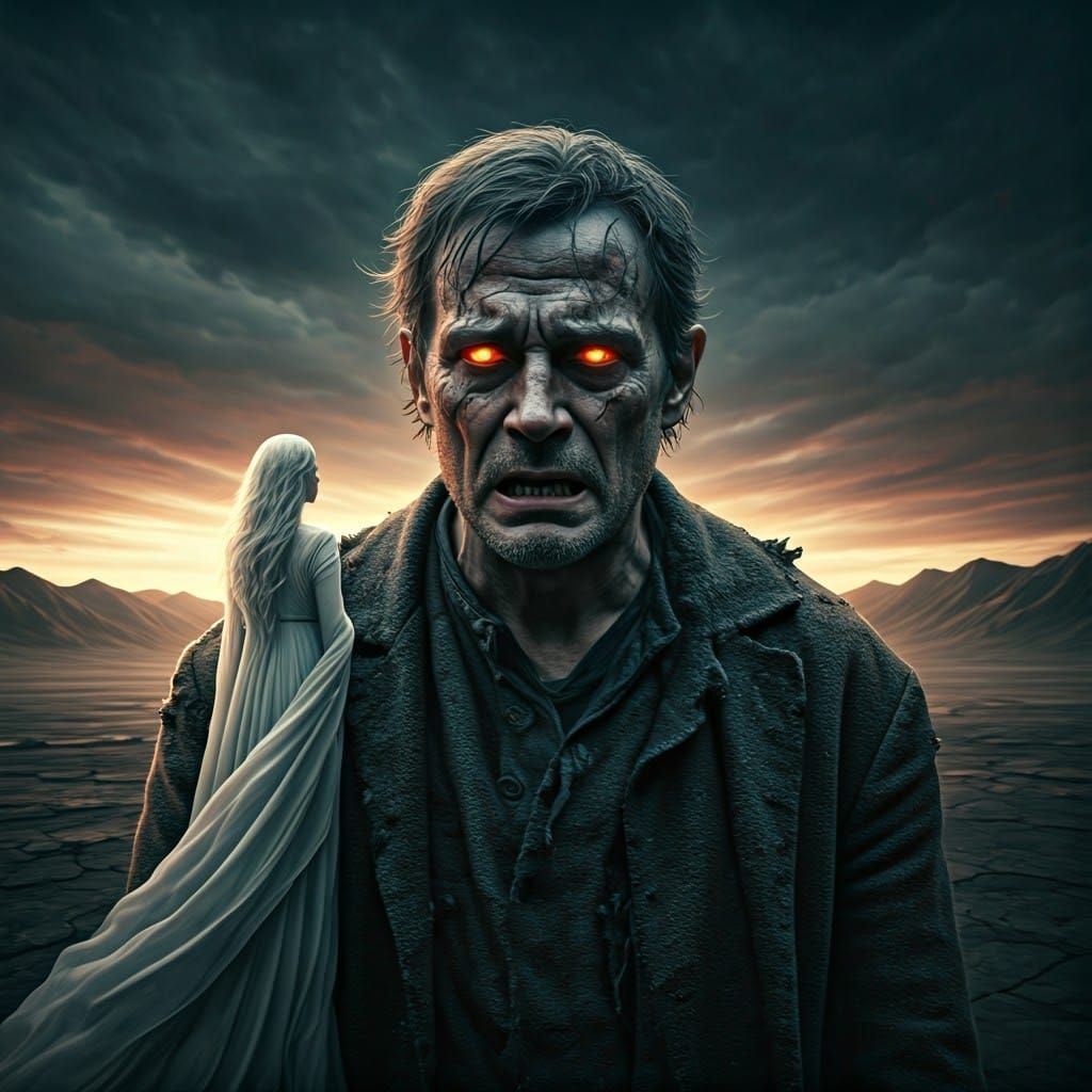 A Tormented Soul in a Desolate Apocalypse, Frozen in a Momen...