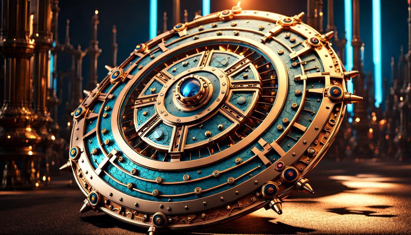 Futuristic Steampunk Roman Shield with Ornate Details