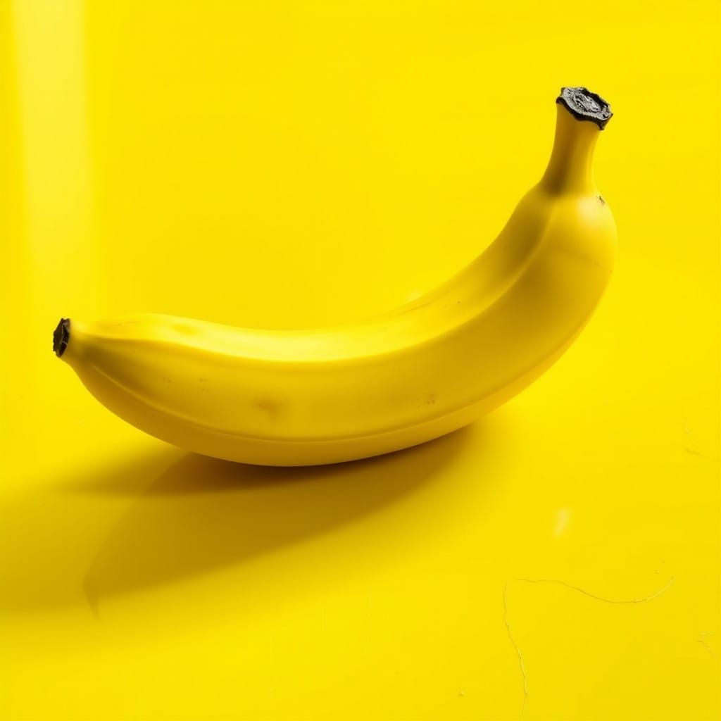 Vibrant Pop Art Banana on Yellow Glass Table