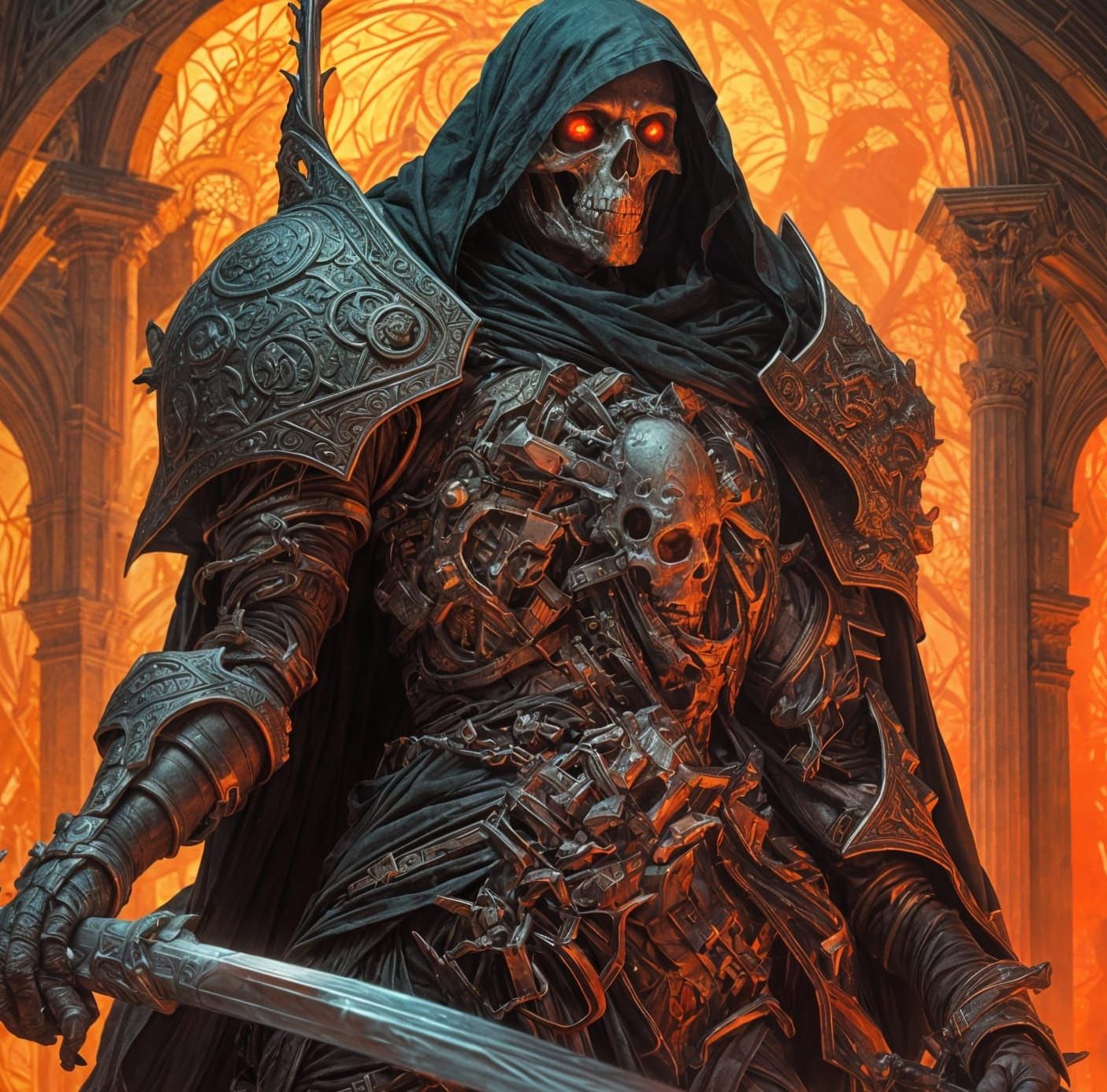 Death Stands Over Victim: Dark Fantasy Art