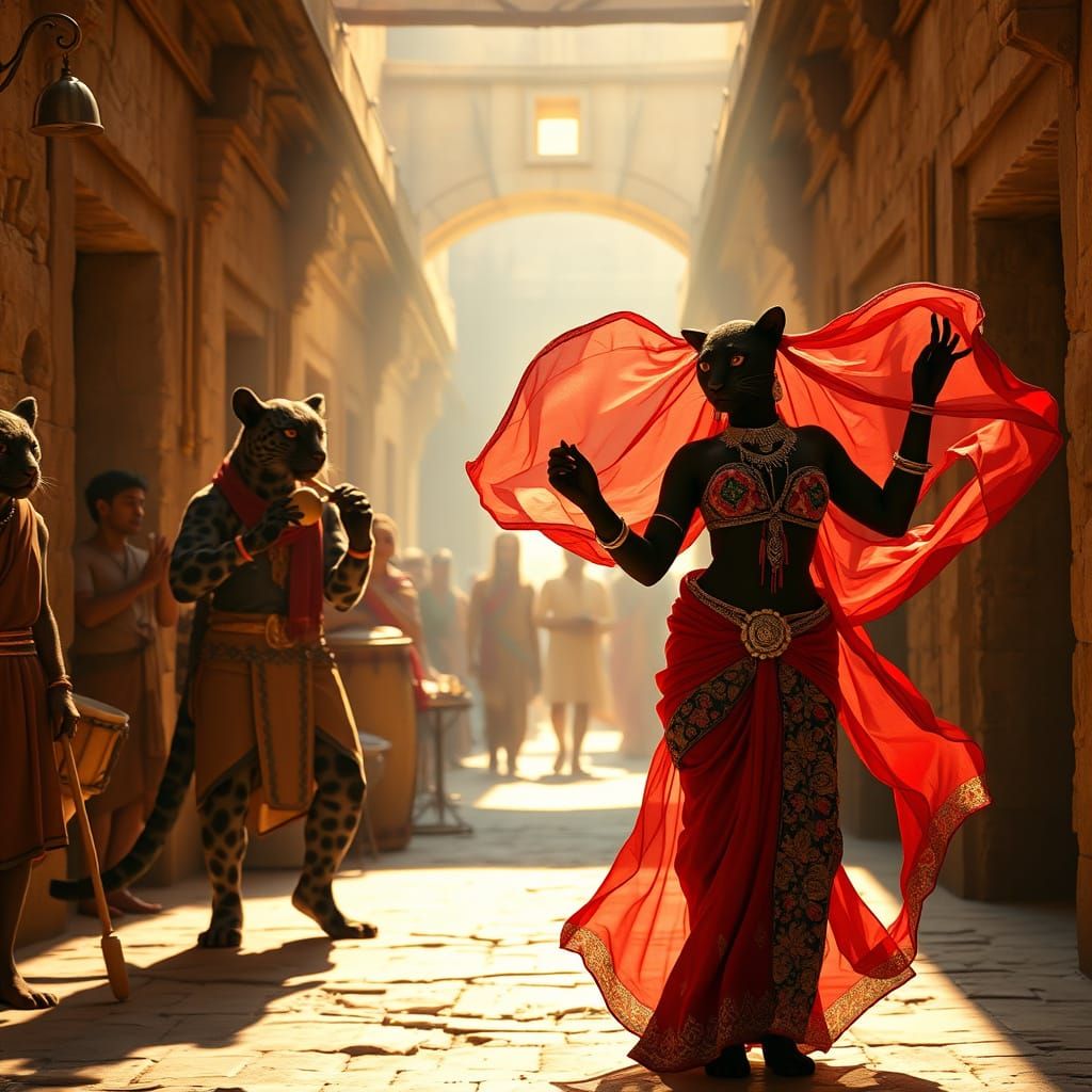 Anthropomorphic Panthers Belly Dance in Ancient Babylon