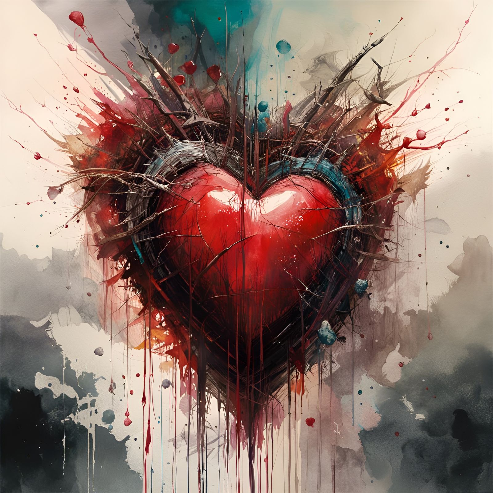 Bloody Heart in Vibrant Watercolor Art