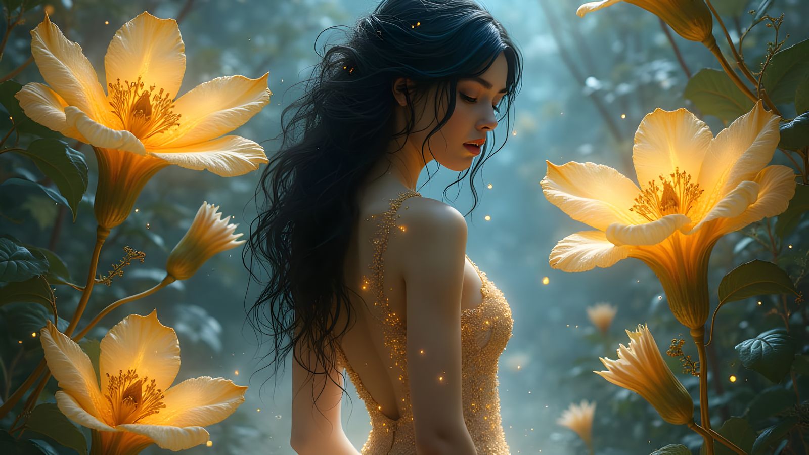 Surreal Goddess in Mystical Bloom