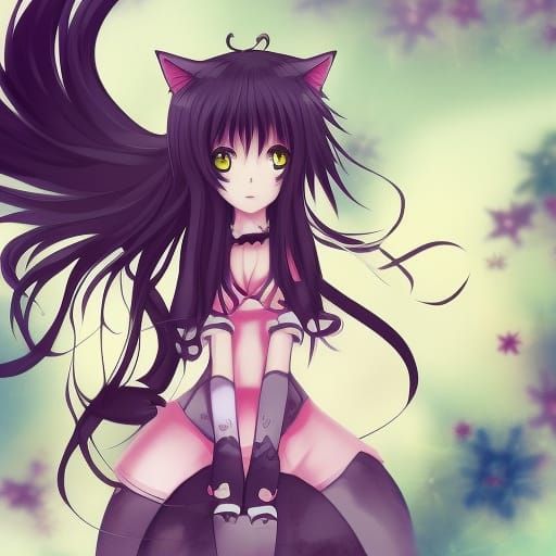 Anime Catgirl in Japanese Manga Style