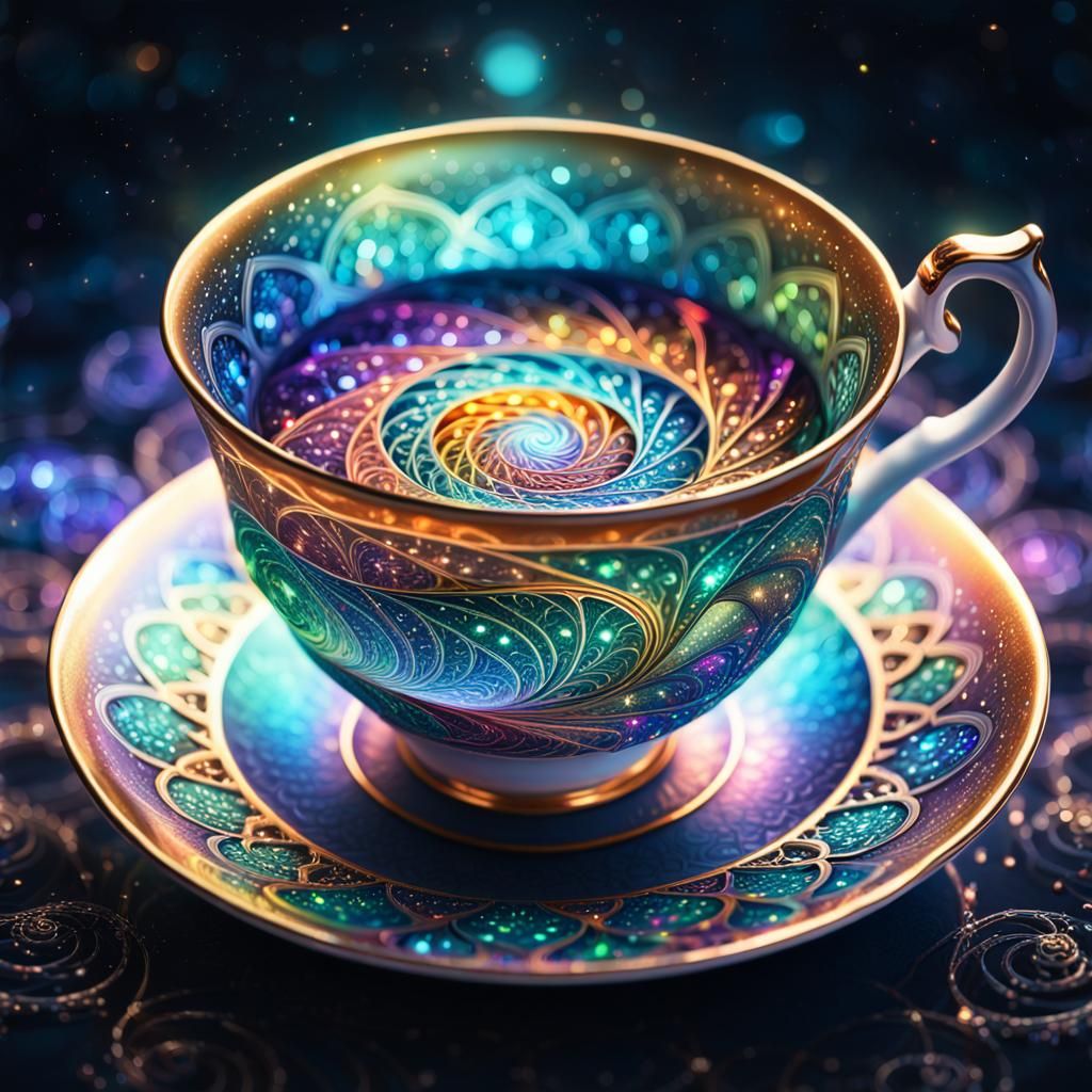 Galactic Teacup: Luminescent Art Nouveau Universe